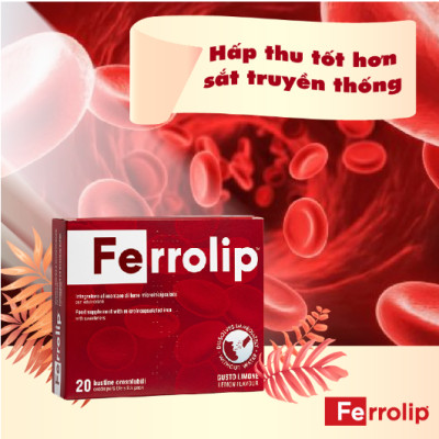 Sắt Bột Buccal Tan Ngay Trong Miệng Ferrolip ( hộp 20 gói) dự phòng thiếu máu cho người lớn, mẹ bầu 