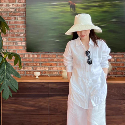 Set bộ gồm áo sơ mi dài tay và quần dài ống rộng thời trang, dễ mặc, phong cách Hàn Quốc 