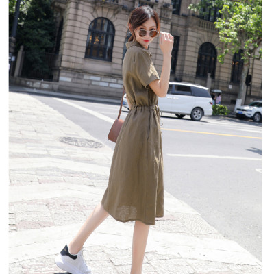 Đầm linen nữ dáng suông dài, cổ sơ mi tay ngắn, chất đũi mát phong cách ulzzang Hàn Quốc Da75