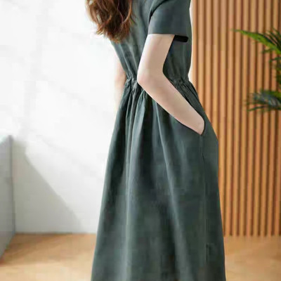 Đầm suông thiết kế mẫu mới xuân hè vải sợi Linen tự nhiên mịn mát da218