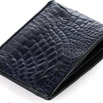 Bóp nam Huy Hoàng da cá sấu ngăn sau màu xanh đậm HT2768