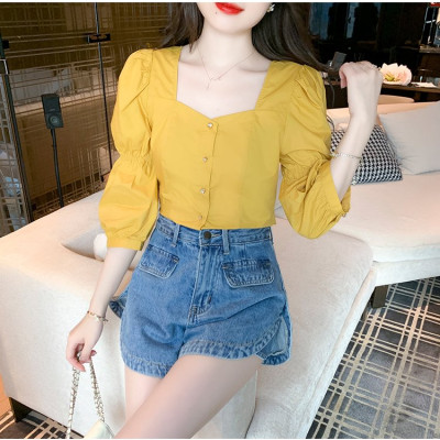 ÁO CỔ VUÔNG TAY NHÚN XINH XẮN