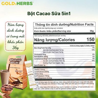 Bột cacao sữa 5in1 GoldzHerbs – 14 gói/ 500g