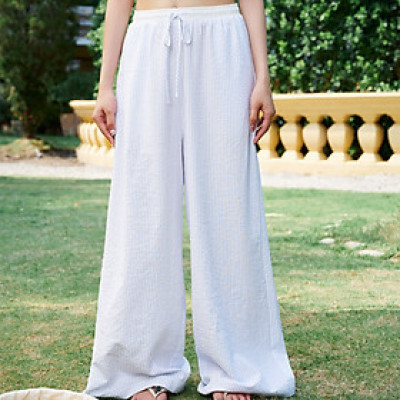 DOTTIE - Quần dài phối vải - Trắng sọc xanh - Q0393