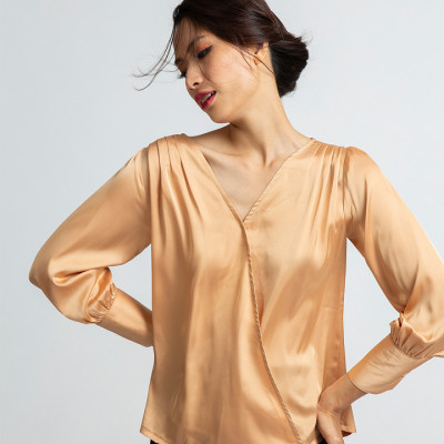 Áo Đắp Vạt Áo Kiểu Nữ Cao Cấp Thời trang thiết kế Hity TOP100 (Nghệ Tây Saffron)