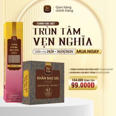 Combo Tròn Tâm Vẹn Nghĩa – Khăn Bao Sái Bảo Trầm + Nhang Trầm Nguyên Chất 180g | Thanh Tịnh, An Toàn