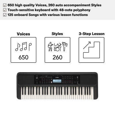 Đàn Organ (Keyboard) điện tử YAMAHA PSR-E383 - Phiên bản tiêu chuẩn dành cho người mới bắt đầu với chức năng tự học, bàn phím cảm ứng lực (Touch response),bảo hành chính hãng 12 tháng