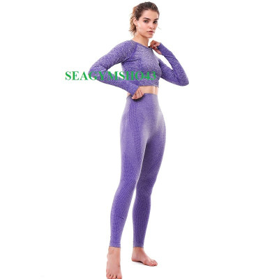 Áo Croptop Dài Tay Quần Dài Dệt Kim Tập Yoga Gym