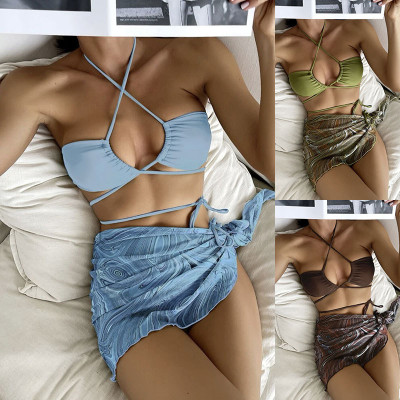 Bộ đồ bơi mới Sexy Velvet Vải co giãn đầy đủ ba mảnh