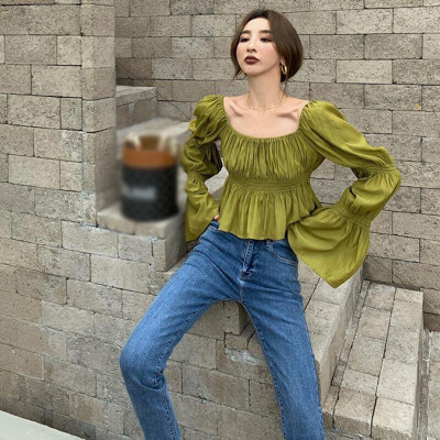 Áo nữ thời trang cổ vuông thời trang Hàn Quốc - Hàng cao cấp (Xanh lá)