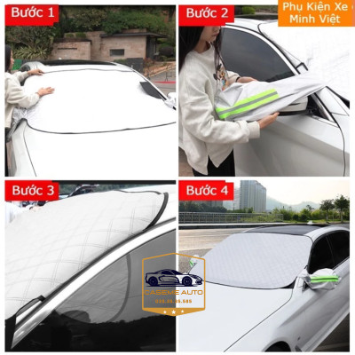 Bạt Phủ Kính Lái Ô Tô Chống Nắng 4 Lớp Phản Quang, Tráng Nhôm Cao Cấp, Gắn Nam Châm, Có Tai Che Gương Chống Nóng