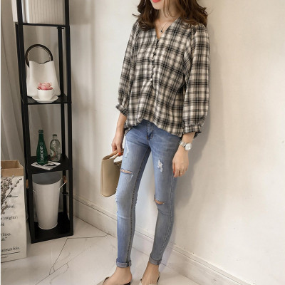 Áo kiểu nữ tay dài phối nút ale14