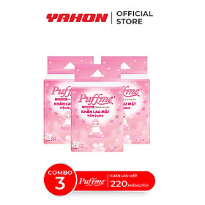 Combo Khăn Lau Mặt Cao Cấp PUFFME, 220 Miếng/Bao