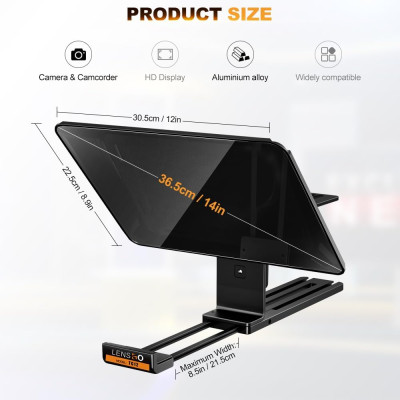 Máy Nhắc Chữ Di Động 12 Inch Dành Cho Máy Ảnh Và Máy Quay, Hỗ Trợ Kẹp Ngang Dọc, Điều Khiển Từ Xa Lensgo TC12 - Hàng Nhập Khẩu