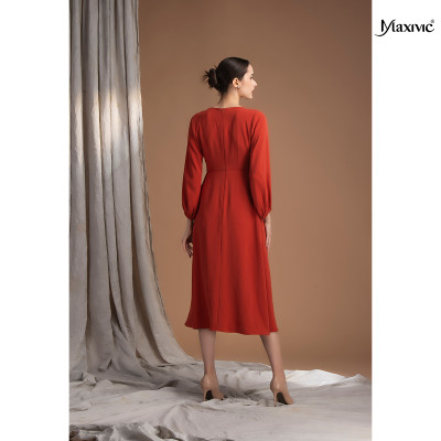 Đầm rút dây ở cổ màu gạch M012210029