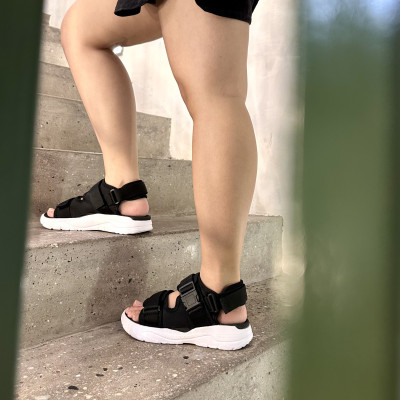 Giày Sandal Nam Nữ Unisex The BiLy Quai Ngang Dây Dù Đế IP Siêu Êm Nhẹ Đế Trăng Màu Đen- BLDT07 Đen