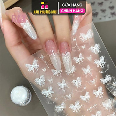 Sticker 5D Ren Nơ Đính Ngọc Hình Cánh Bướm CA6896 Nơ Ren Nổi Đính Đá Trắng Tinh Khôi