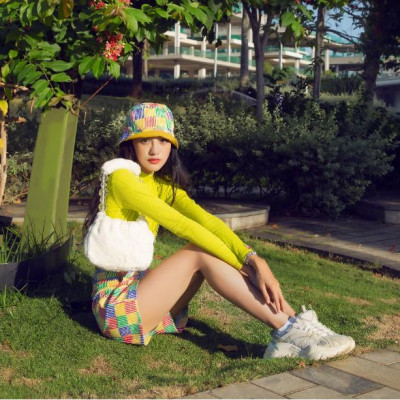 Áo Croptop Tay Dài Xanh Vàng TARTAN - T-TitTotTet Croptop / Neon 