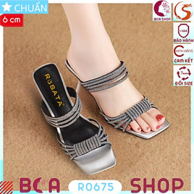 Sandal nữ hở mũi cao 6 phân RO675 ROSATA tại BCASHOP quai ngang đính kim sa phong cách sang trọng và quyến rũ