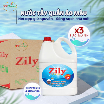 Nước Tẩy Quần Áo Màu Zily Chai 4.7Kg - 3 Chai / Thùng ( Tặng 1 Chai Nước Giặt KH 3.8Kg )