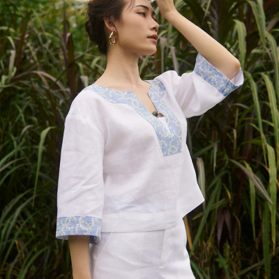 Áo Linen Thêu Thảo TOP233 thời trang thiết kế Hity
