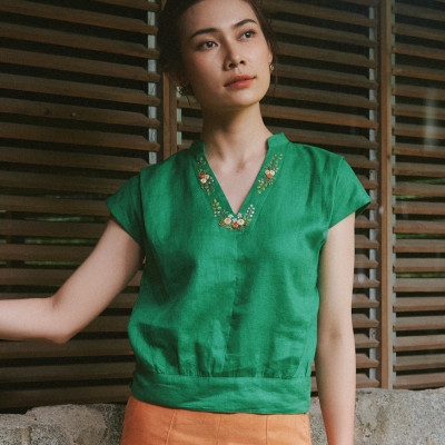 Áo Linen Thêu Tay Tú TOP218 thời trang thiết kế Hity