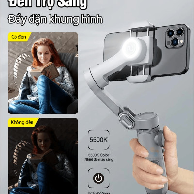 Tay cầm gimbal chống rung điện thoại Smart X | Smart X Pro có đèn trợ sáng, có APP, dõi theo vật thể, sạc không dây tiện lợi, hàng chính hãng