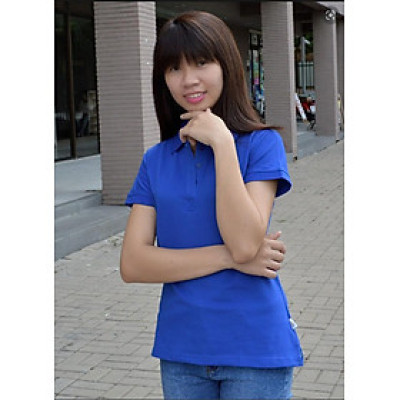 Áo thun nữ vải cá sấu co giãn 4 chiều, kiểu may cao cấp cổ bẻ, tay bo, có xẻ lai - Màu xanh bích