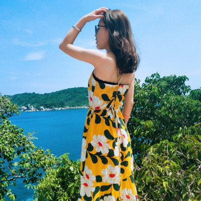 Đầm maxi 2 dây xinh xắn, lưng dây đan sexy quyến rũ, dáng dài ngang bắp chân, phom đẹp dễ mặc, váy đi biển, du lịch | MX036