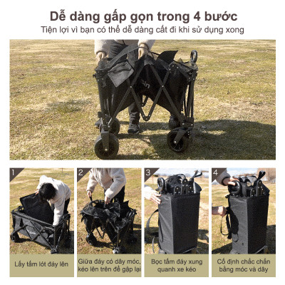 Xe kéo dã ngoại, ngoài trời, du lịch, cắm trại, picnic, đa năng bánh xe rộng có khóa cố định dung thích 230l gấp gọn