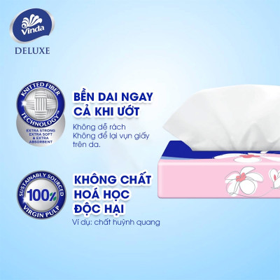 [MUA 4 LỐC SIZE S TẶNG 4 GÓI SIZE S] Khăn giấy rút cao cấp Vinda Deluxe 3 lớp 50 tờ size S (4 Gói)