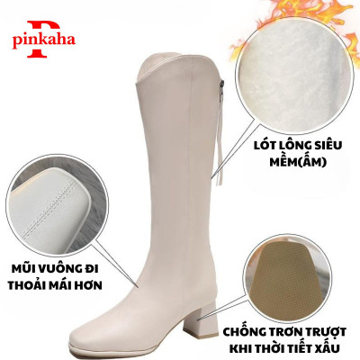 Bốt Đùi Nữ Da Lì Trắng Đen Thời Trang Khoá Sau Ulzzang Siêu Hót Cao Cổ Giày Boot Xinh