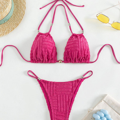 Bộ Bikini 2 Mảnh Màu Trơn Có Dây Đeo Cổ Màu Sắc Đơn Giản Thời Trang Cho Nữ