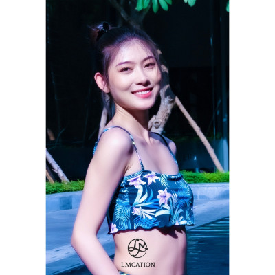 Bộ đồ bơi nữ LMcation - Áo bikini thể thao Mira (Kèm Quần bơi lưng cao) & Váy đi biển Mira - Vườn đêm