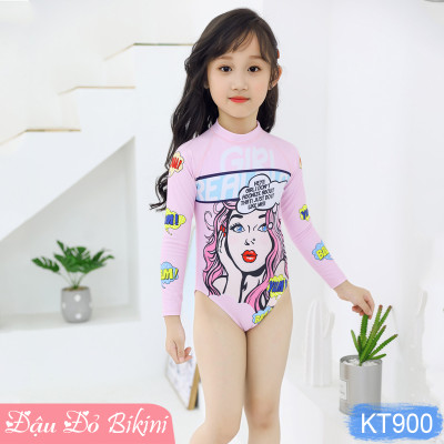 Đồ bơi đôi mẹ và con gái, áo tắm một mảnh dài tay nữ & bé gái loại đẹp, họa tiết trẻ trung xinh xắn, chất thun lạnh mát mịn, co giãn cao | CP900