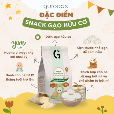 Bánh Snack Ăn Dặm Hữu Cơ Cho Bé GUfoods 40g - Thành Phần Gạo Organic, Không Gia Vị, Dễ Tiêu Hoá