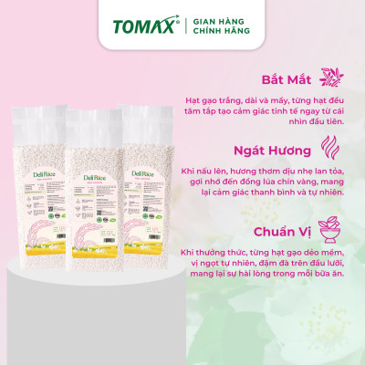 Combo 3 túi Gạo Jasmine thơm dẻo mềm tơi xốp 1kg TOMAX