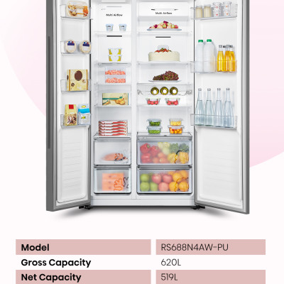 Tủ Lạnh Hisense Inverter Side By Side RS668N4EW-PU 519 Lít tiết kiệm điện, bảo hành 3 năm - HÀNG CHÍNH HÃNG