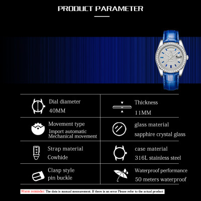 【START】Đồng hồ nam Gypsophila đồng hồ kim cương đồng hồ cơ tự động chức năng hiển thị thứ ngày đồng hồ nam thời trang