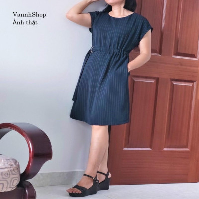 Đầm dáng suông - Đầm nữ kẻ sọc kèm dây lưng phong cách công sở xuân hè -Thiết kế Vannhshop Ms D11 kèm ảnh thật