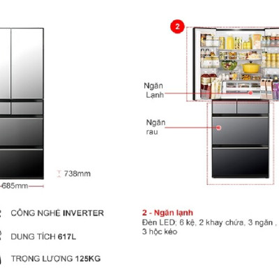 Tủ lạnh Hitachi Inverter 617 lít R-HW620RV X - HÀNG CHÍNH HÃNG - CHỈ GIAO HCM