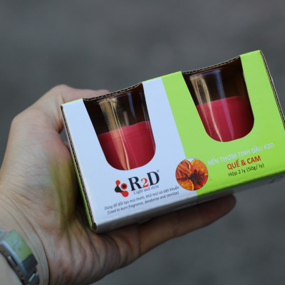 Nến Thơm, Tinh Dầu Quế Cam, [Ly 50g-Hộp 2 ly], Chính Hãng Từ Shop R2D, Thành Phần Tự Nhiên, Lành Tính.