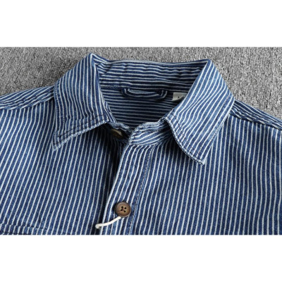 Áo sơ mi denim sọc phong cách Retro_Biker_Army