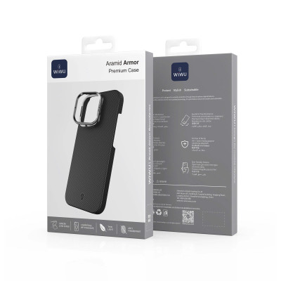 Ốp lưng sợi Aramid Carbon Kevlar sạc từ tính cho iPhone 16 Pro Max / iP 16 Pro hiệu WIWU Aramid Armor Magnetic - Khung viền camera kim loại kim giá đỡ, chất liệu cao cấp - hàng nhập khẩu