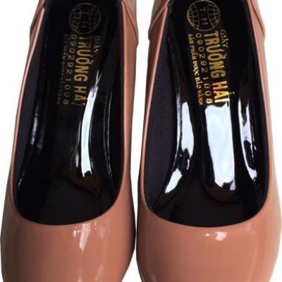 Giày cao gót 7cm Trường Hải gót to da bóng màu nâu thời trang cao cấp CG0411 [ HÌNH ẢNH THẬT ]