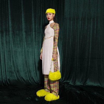 Áo Dài Croptop Cách Tân Tartan - 