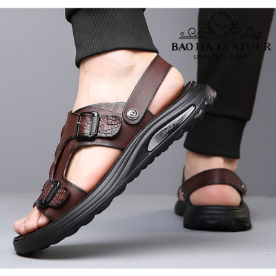 Dép nam quai ngang da dập nổi BHD7100 Dép quai hậu nam