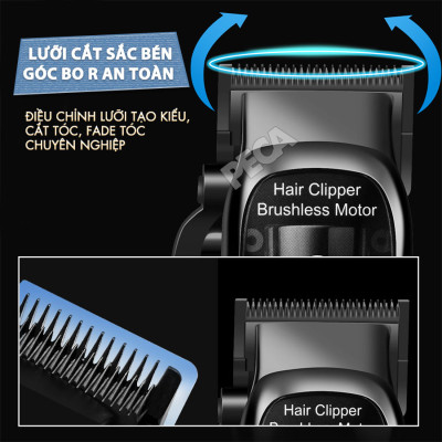 Tông đơ cắt tóc chuyên nghiệp Kemei KM-1766 lưỡi cắt mạ carbon DLC cao cấp có động cơ không chổi than màn hình LCD hiển thị công suất 5W - Chính hãng