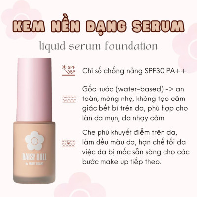 Kem Nền Kết Cấu Dạng Serum Màu 03 Lì Mịn Như Nhung Daisy Doll Nhật Bản BB Serum SPF 30 Mỏng Nhẹ 28ml