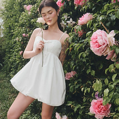 DOTTIE - Đầm ngắn tùng bí cúp ngực - Trắng - D0657